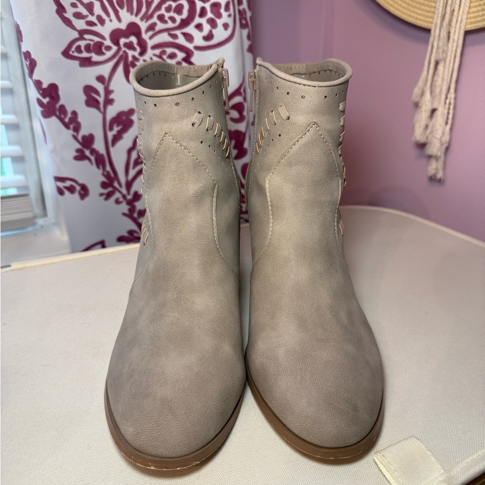 Gray Leather Ankle Booties